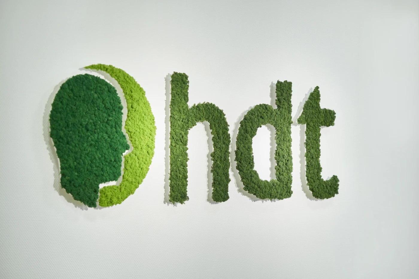 Nachhaltiges HDT Congress Center Logo aus Moos an der Wand in Essen
